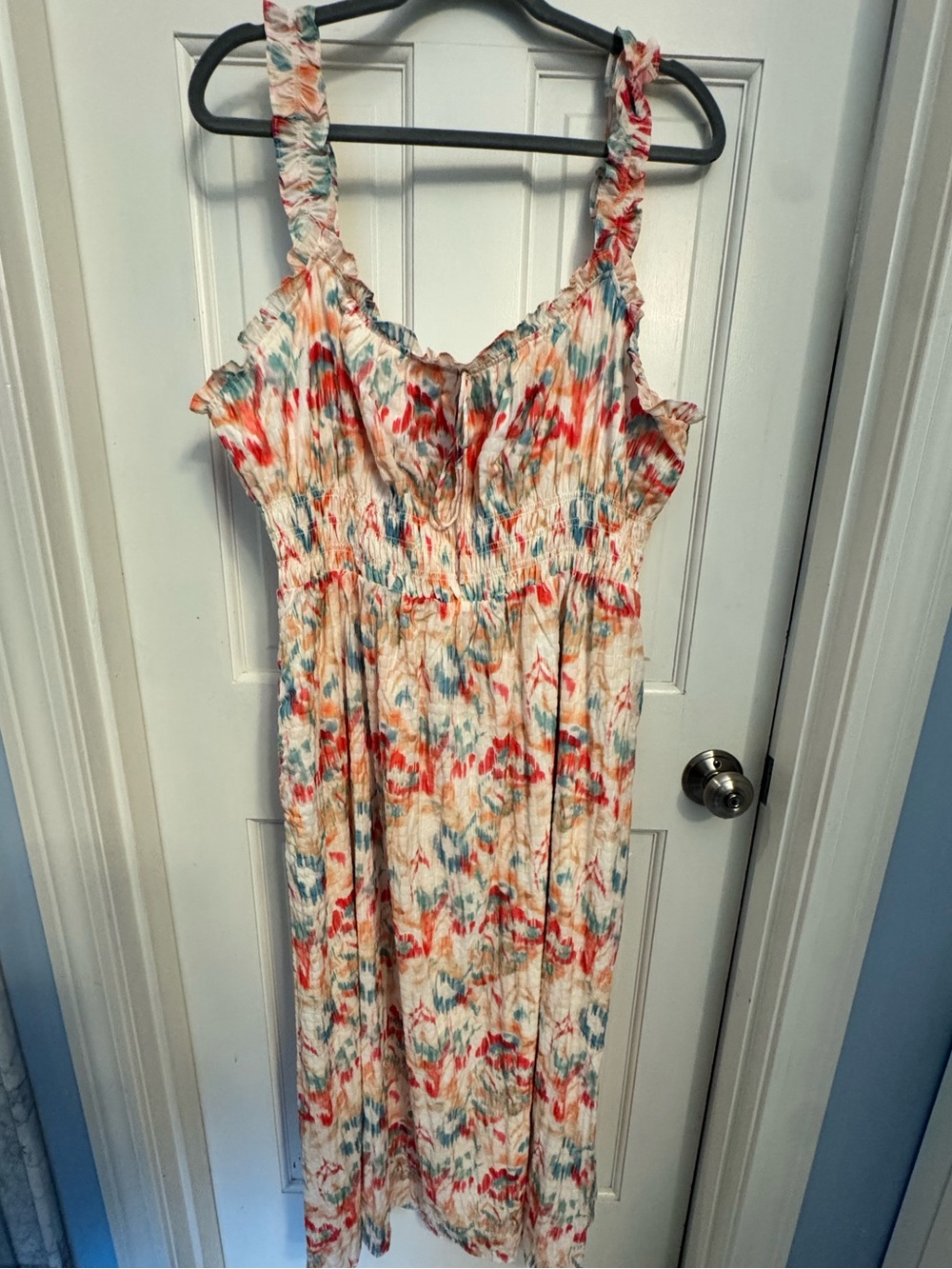 Lucy Paris Cream Midi Dress with Coral & Teal Floral Print
